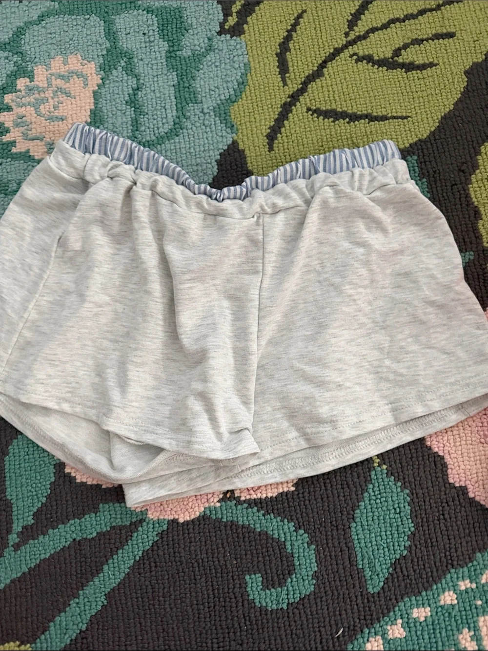 Light Gray Lounge Shorts with Striped Waistband